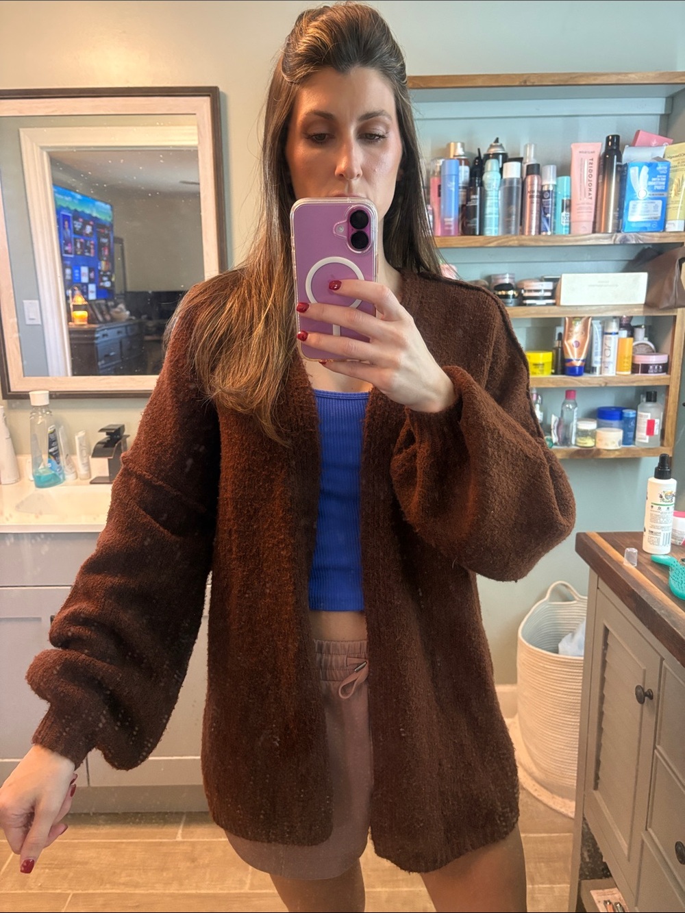 Cozy Open-Front Brown Women's oversized Cardigan Jacket